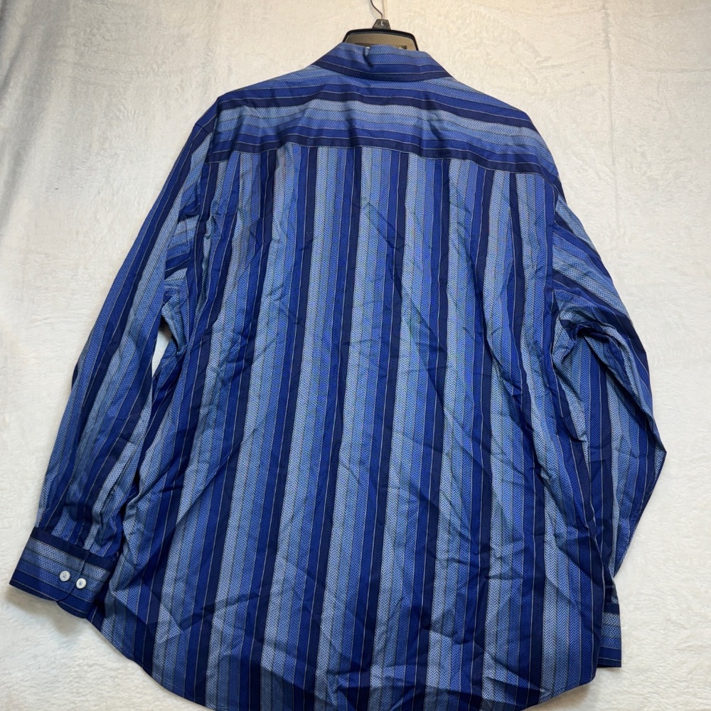 Robert Talbott Dress Shirt Mens Size XL Blue Striped Collared 100% Cotton - Picture 7 of 7
